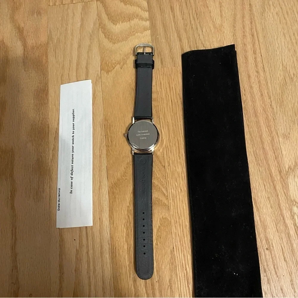AIDS Awareness Catalog A&T Editeur Black Leather Strap Watch
